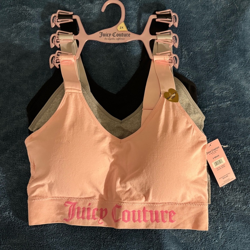 Juicy Couture Pink, Black, and Gray Bra Set